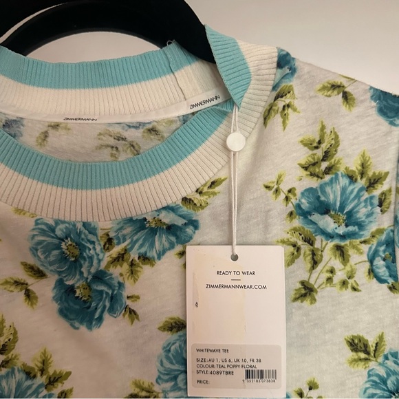 Zimmermann Whitewave Tee in Teal Poppy Floral 1 NWT - Picture 11 of 11
